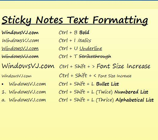 adelig billede ekstensivt Sticky Notes Text Formatting in windows 7